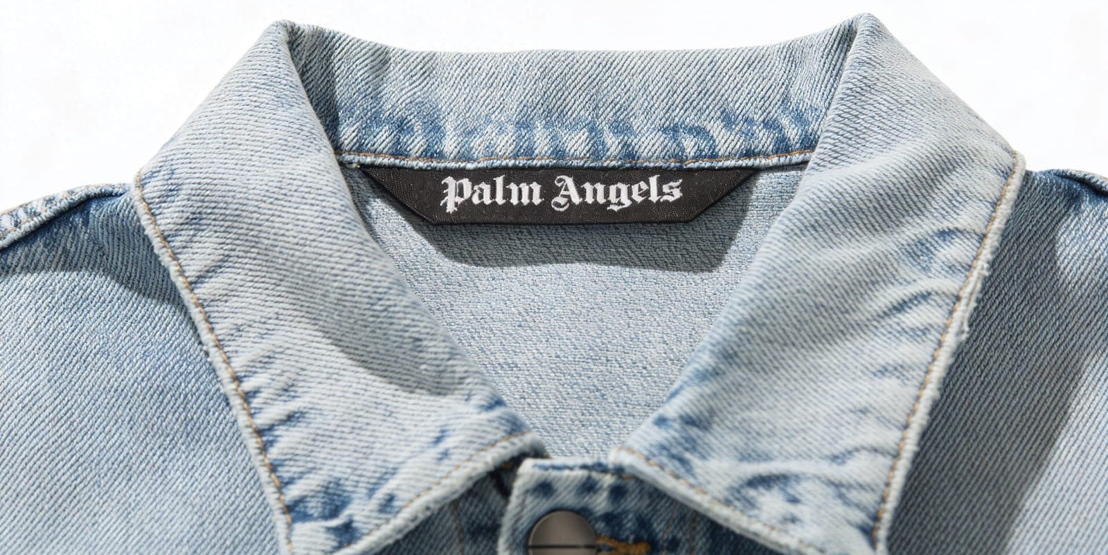 Palm Angels Gothic Font Curved Logo Denim Jacket - ‘Light Blue Wash’