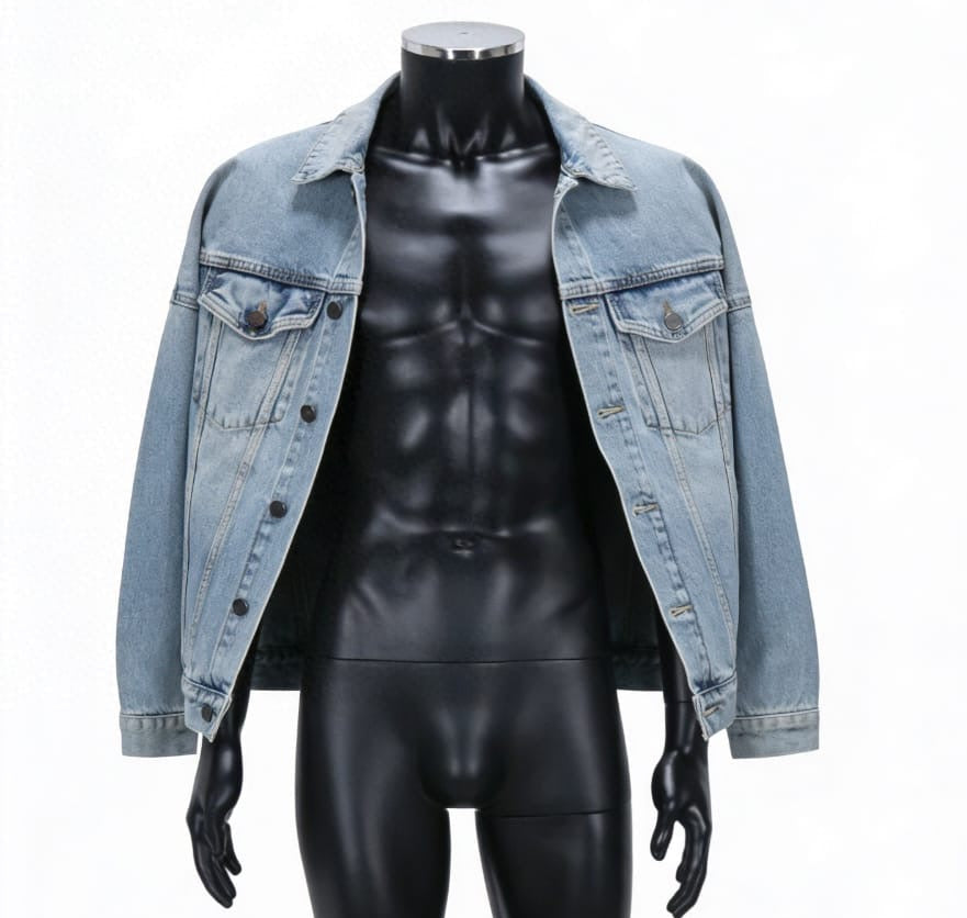 Palm Angels Gothic Font Curved Logo Denim Jacket - ‘Light Blue Wash’