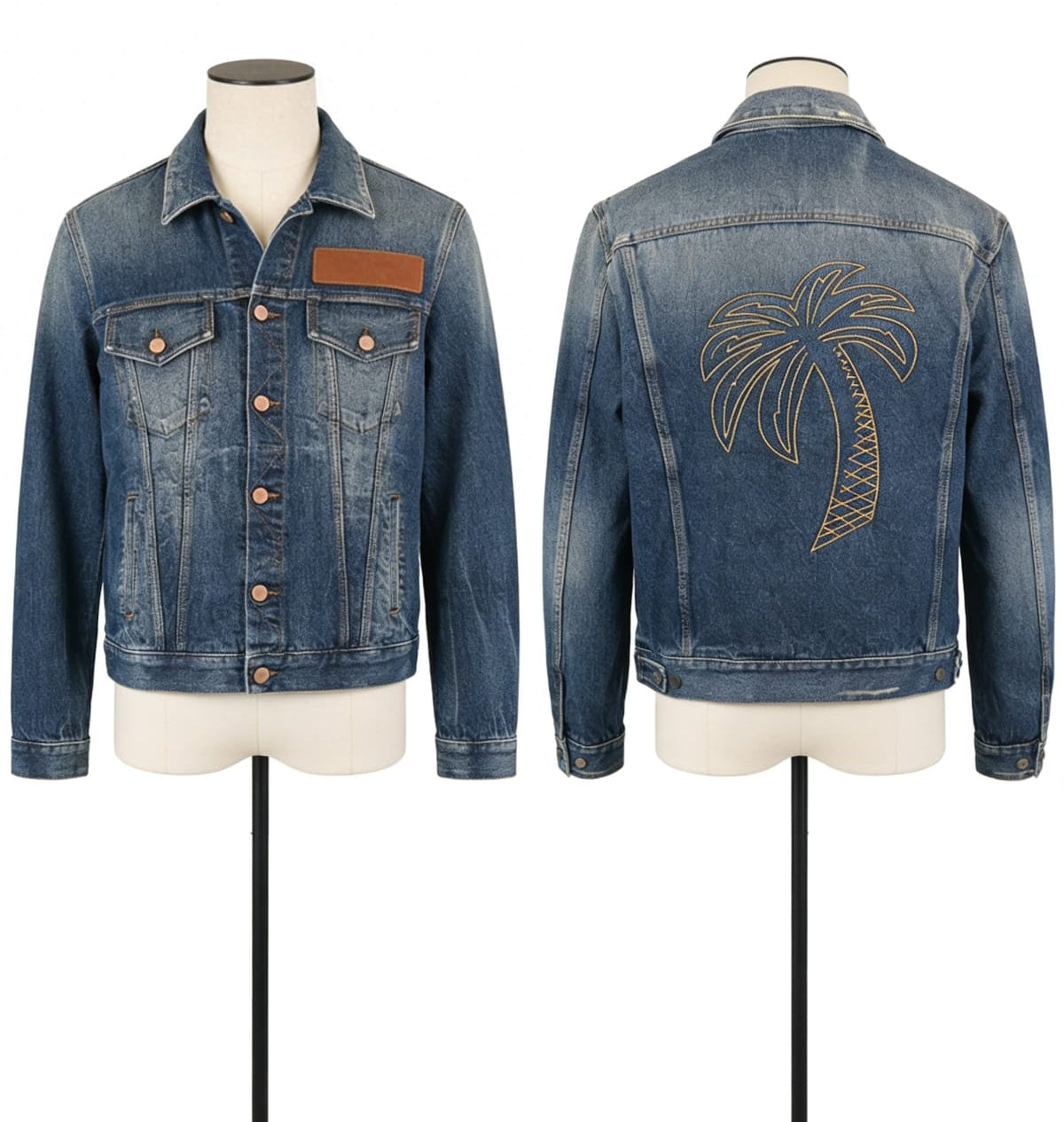 Palm Angels Palm Tree Embroidered Denim Jacket 'Blue'