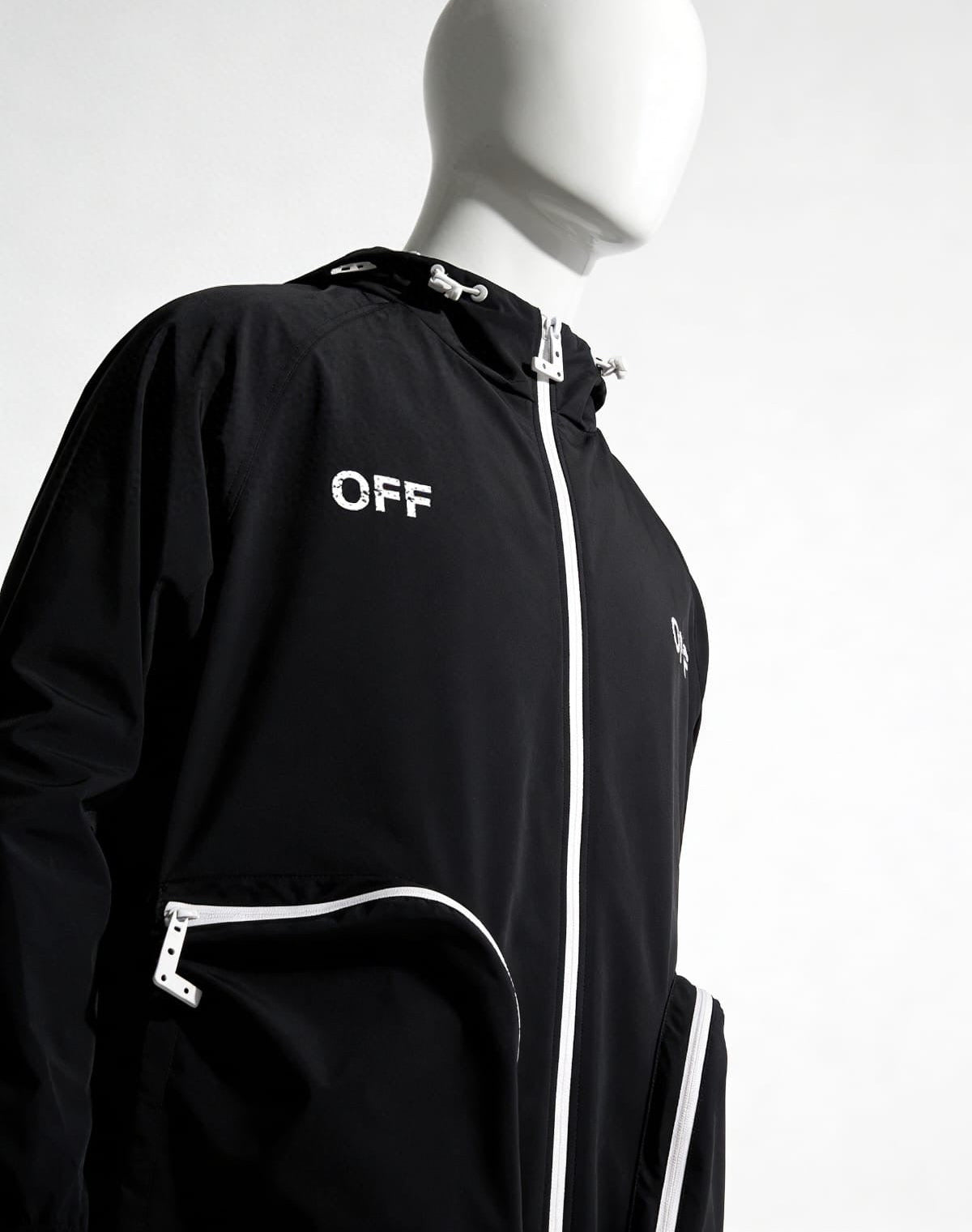Off-White River Technical Zip Pocket Windbreaker - ‘Matte Black/White’