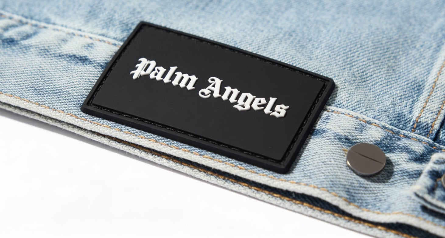 Palm Angels Gothic Font Curved Logo Denim Jacket - ‘Light Blue Wash’