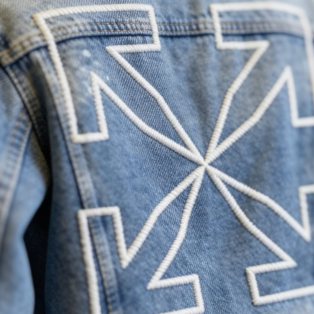 Off-White 'Diag Outline' Embroidered Denim Jacket - 'Vintage Blue' (SS22 Archive)