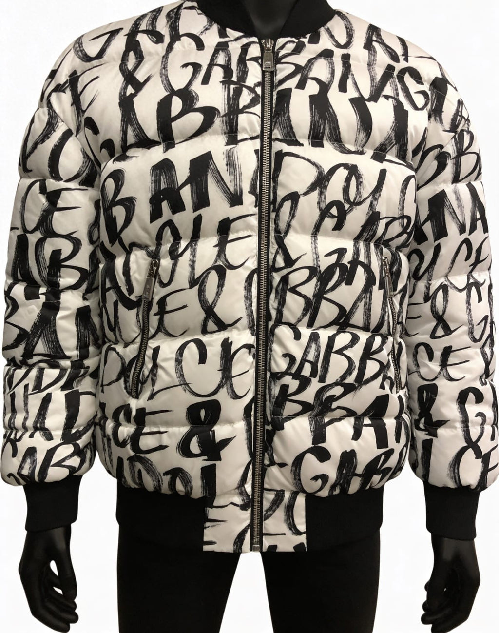 Dolce & Gabbana Allover Graffiti Logo Puffer Bomber Jacket - ‘White/Black’