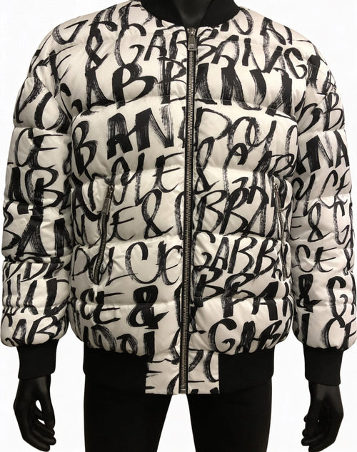 Dolce & Gabbana Allover Graffiti Logo Puffer Bomber Jacket - ‘White/Black’