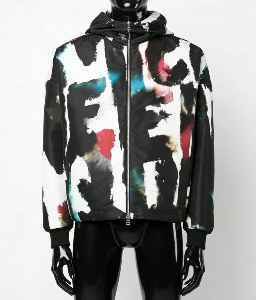 Alexander McQueen Watercolour Graffiti Hooded Windbreaker - ‘Multicolour/Black’ (SS22 Archive)