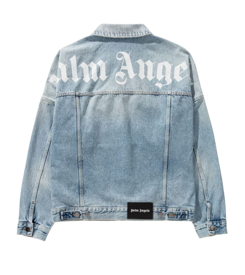 Palm Angels Gothic Font Curved Logo Denim Jacket - ‘Light Blue Wash’