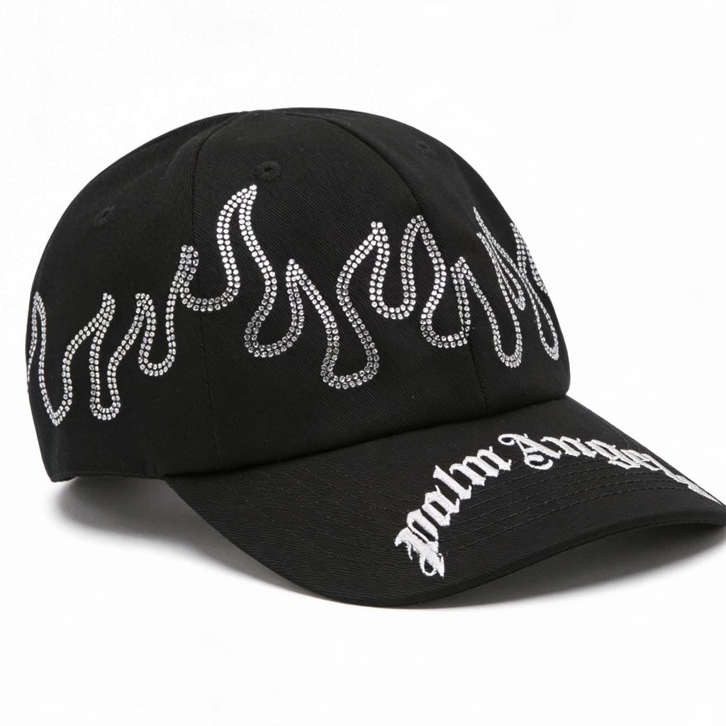 Palm Angels Rhinestone Flames Baseball Cap ‘Black/White’