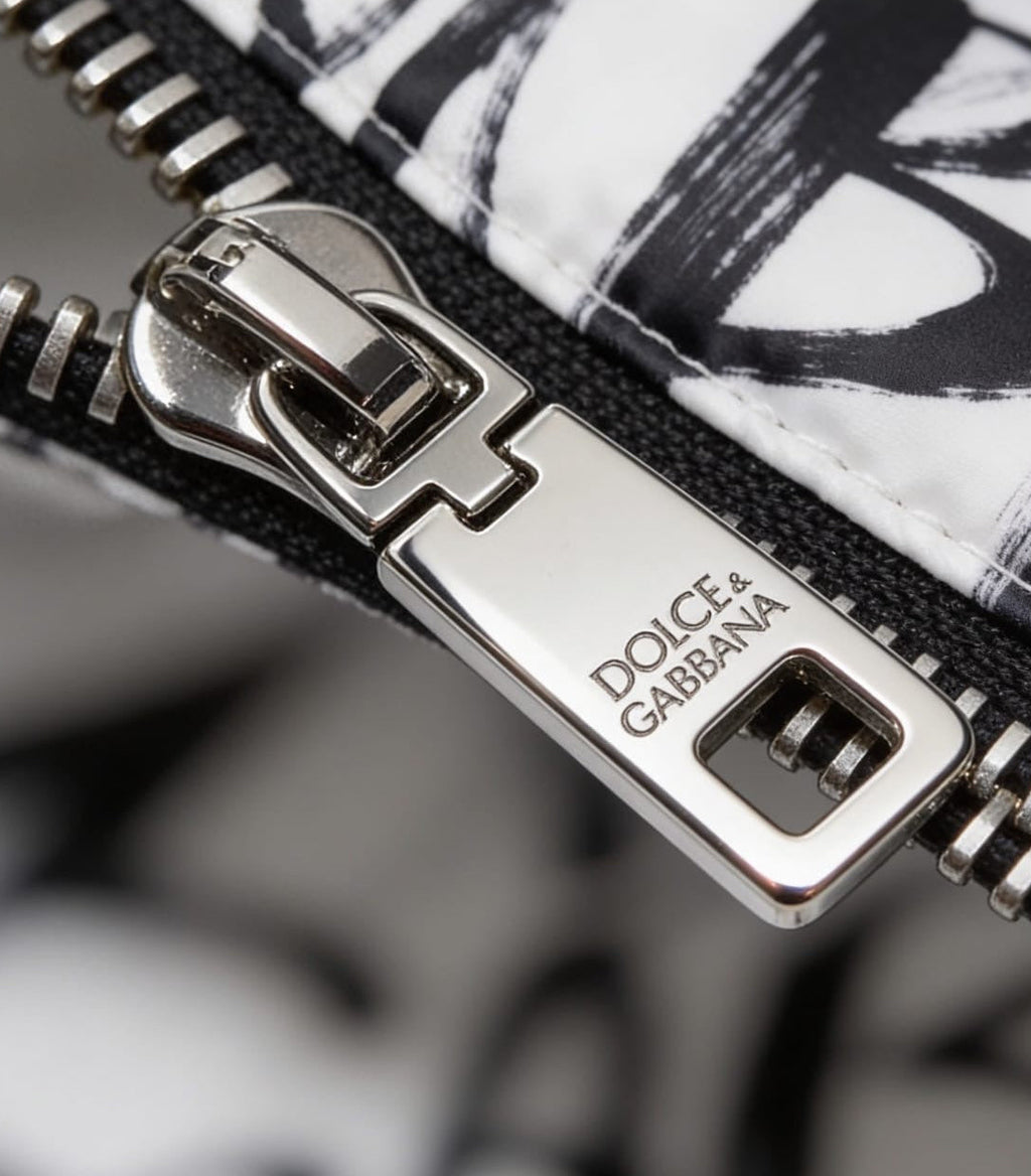 Dolce & Gabbana Allover Graffiti Logo Puffer Bomber Jacket - ‘White/Black’