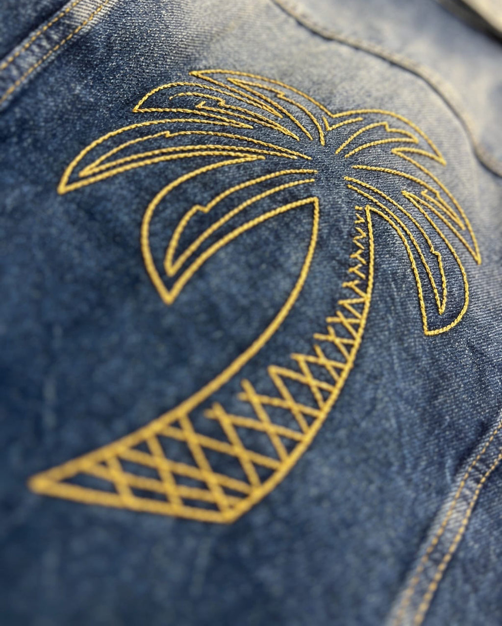 Palm Angels Palm Tree Embroidered Denim Jacket 'Blue'