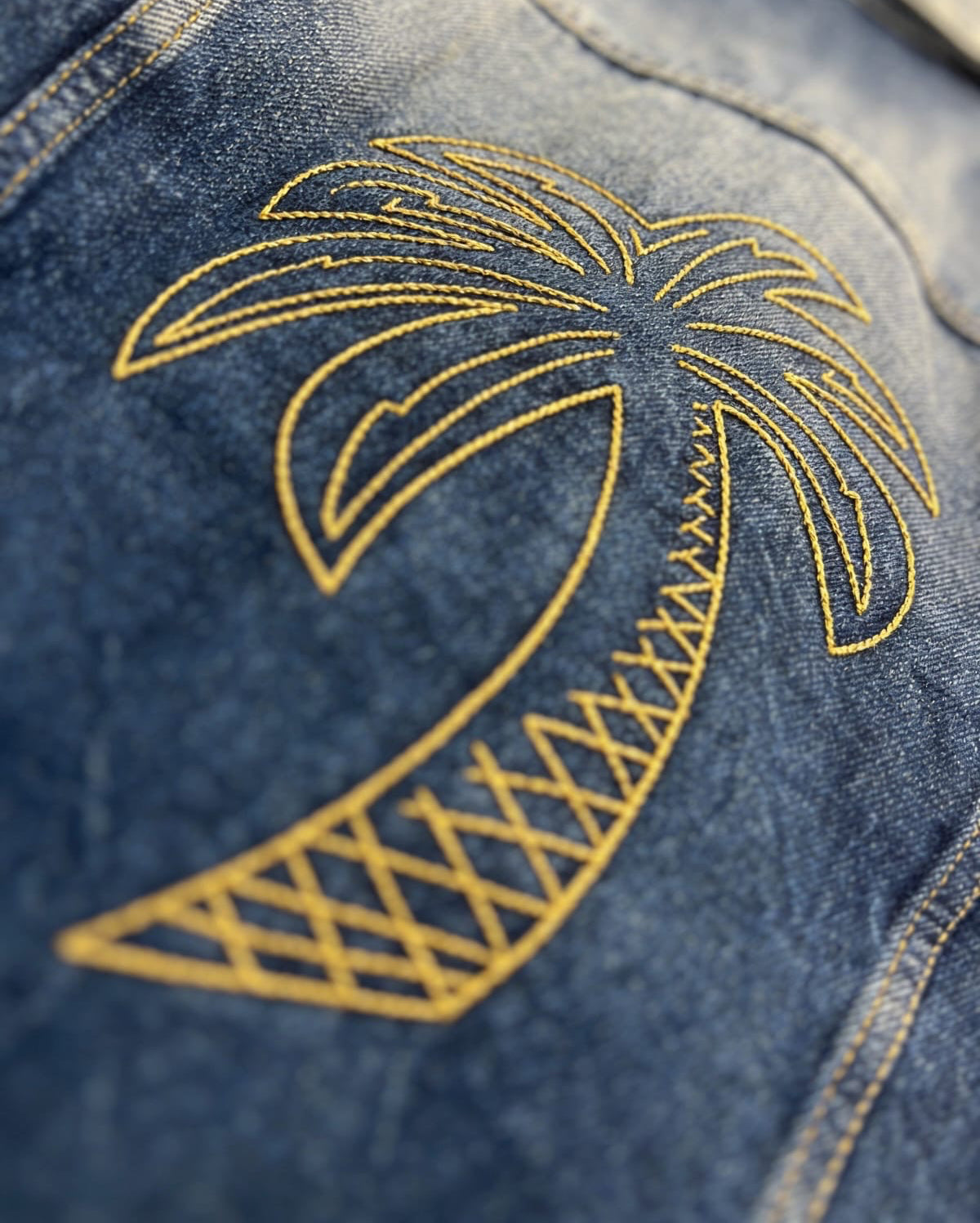 Palm Angels Palm Tree Embroidered Denim Jacket 'Blue'