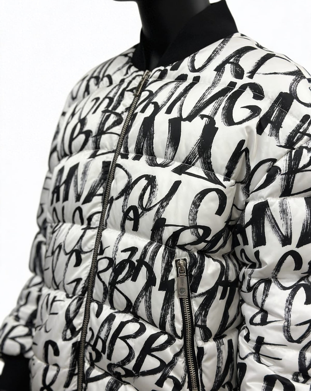 Dolce & Gabbana Allover Graffiti Logo Puffer Bomber Jacket - ‘White/Black’