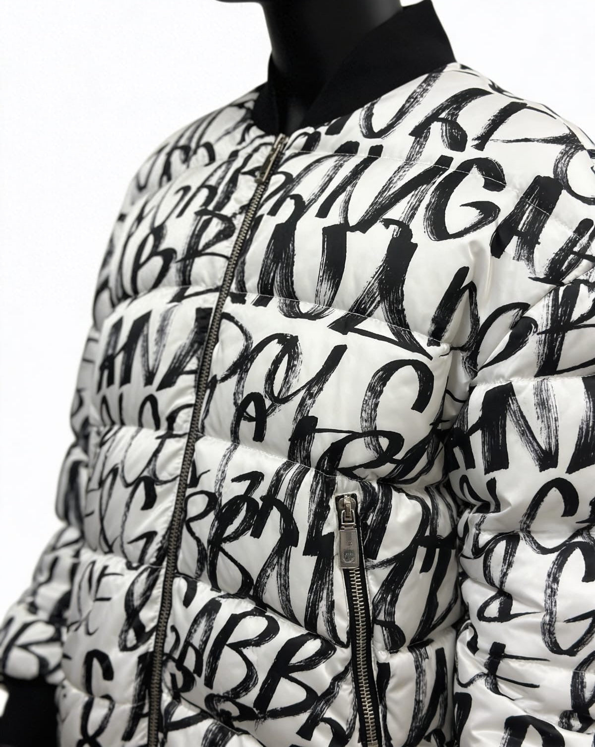 Dolce & Gabbana Allover Graffiti Logo Puffer Bomber Jacket - ‘White/Black’