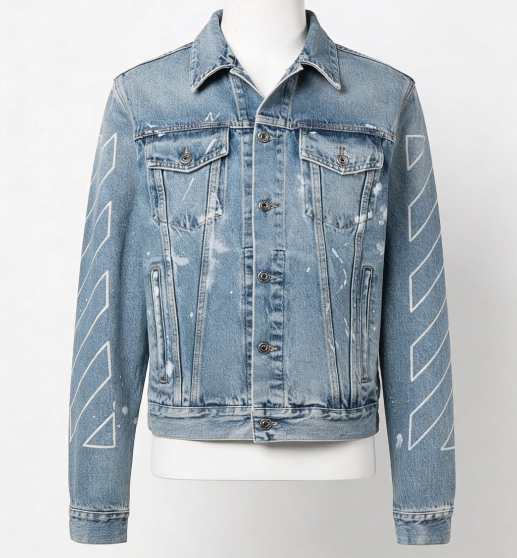 Off-White 'Diag Outline' Embroidered Denim Jacket - 'Vintage Blue' (SS22 Archive)
