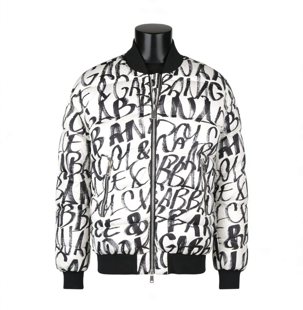 Dolce & Gabbana Allover Graffiti Logo Puffer Bomber Jacket - ‘White/Black’