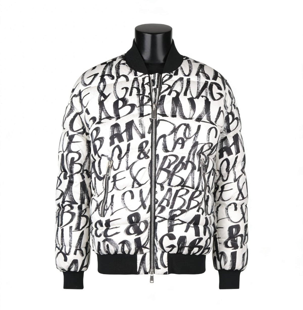 Dolce & Gabbana Allover Graffiti Logo Puffer Bomber Jacket - ‘White/Black’